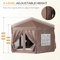 Outsunny 13 x 11.3ft Portable Pop-up Gazebo, Hexagon Adjustable Height Folding Canopy Tent with Carrying Bag for Outdoor Wedding Party, Brown(m-5)