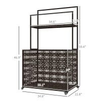Outsunny Wicker Pool Float Storage Organizer, PE Rattan Pool Float Holder with Basket Shelf Towel Bars, Rolling Pool Caddy for Floaties, Noodles, Life Vests, Beach Balls, Mixed-Brown(m-3)