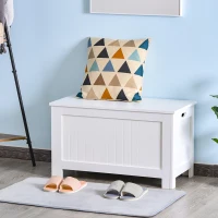 HOMCOM Large Storage Box Storage Trunk Cabinet Container with Lid and 2 Safety Hinges, White(m-1)