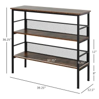 HOMCOM 3 Tier Bookshelf Industrial Display Rack, 39 Inch Wood Metal Bookcase with Adjustable Feet for Living Room, Balcony, Kitchen, Brown(m-3)