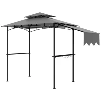 Outsunny 8' x 5' Grill Gazebo, Double Tiered Barbecue Grill Gazebo Shelter with Side Awning, 2 Side Shelves, 6 Hooks, Light Grey(m-11)