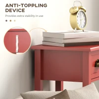 HOMCOM 2-Tier Side Tables Set of 2 with Drawer and Shelf, 2 Pieces End Tables for Living Room and Hallway, Red(m-6)