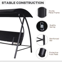 Outsunny 3 Person Wicker Porch Swing Chair Outdoor Rattan Patio Sling Hammock w/ Canopy(m-6)