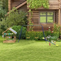 Outsunny Wooden Sandbox with Canopy, House Design for 3-7 Years Old, Brown(m-9)