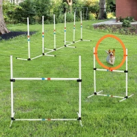 PawHut 3PC Dog Agility Equipment Set, Obstacle Course Exercise for Dog Include Adjustable Hurdle, Hoop, Weave Poles and Carry Bag(m-10)