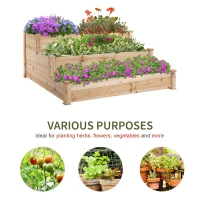 Outsunny 49"x49"x22" 3-Tier Raised Garden Bed Wooden Planter Kit Elevated Plant Box Stand for Yard & Patio, Natural(m-5)