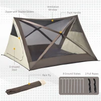 Outsunny 2-3 People Pop Up Camping Tent Waterproof Automatic Instant Tent Portable Cabana Beach Tent with Rainfly, Carry Bag, Windows and Doors, Outdoor Camping Hiking Indoor(m-5)