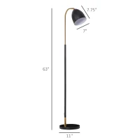 HOMCOM Arc Floor Lamp, Standing Reading Light, with Adjustable Lampshade, and Round Base for Living Room, Office, or Bedroom, Black/ Gold(m-3)