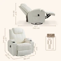 HOMCOM Massage Recliner Chair, Swivel Nursery Rocker Chair, Manual Reclining Sofa with 8 Vibration Points, PU Leather, Cup Holders, Side Pockets, for Living Room, Cream White(m-3)
