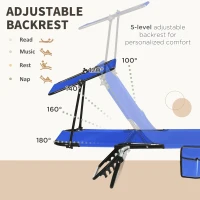 Outsunny Pool Chaise Lounge Chairs Set of 2, Folding Lounge Chairs with Sunshade, Reclining Back, Steel Frame, Blue(m-4)