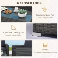Outsunny Outdoor Furniture with Table, Wicker Furniture with Loveseat and 2 Chair for Garden, Poolside, Grey(m-7)