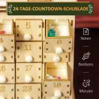 HOMCOM Wooden Christmas Advent Calendar with 24 Countdown Drawers and LED Lights for Kids and Adults, Battery Operated(m-5)