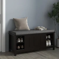 HOMCOM Modern Shoe Storage Bench, Entry Way Bench with Cushion, 2 Sliding Doors, Storage Ottoman Bench, Holds 10 Pairs, Black(m-10)