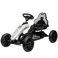 Aosom Pedal Go Kart for Kids, Pedal Car with Swing Axle, Adjustable Bucket, Handbrake, 4 EVA Wheels Powered Ride, Indoor Foot Racer, for 3-8 Years Old, White(m-2)