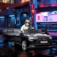 Aosom 12V Kids Electric Ride On Car, Audi E-tron, Battery Powered Toy with Parent Remote Control, Suspension System, Auxiliary Wheels, LED Lights, Music and Horn,  MP3 Player, Black(m-10)