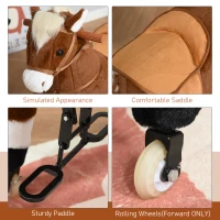 Qaba Kids Rocking Horse Walking Horse with Wheels, Large Size Moving Hobby Horse Ride on Toy Gift for Children 5-16 Years(m-7)