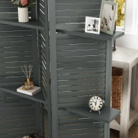 HOMCOM 5 Panel 67" Tall Wood Privacy Screen Room Divider with 3 Shelves and Folding Storage for Bedroom, Gray(m-9)