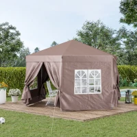 Outsunny 13 x 11.3ft Portable Pop-up Gazebo, Hexagon Adjustable Height Folding Canopy Tent with Carrying Bag for Outdoor Wedding Party, Brown(m-1)