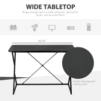 HOMCOM 43" Home Office Computer Desk Study Student Writing Table with Z and X Bar Frame Support for Living Room, Black(m-4)