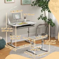 Qaba Kids Desk and Chair Set Height Adjustable Student Writing Desk Children School Study Table with Tilt Desktop, Grey(m-3)