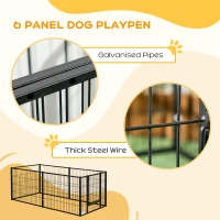 PawHut 6 Panel Dog Playpen Dog Pen Metal Pet Fence for Outside Indoor, Adjustable Width, Heavy Duty Steel Frame, 32.5"-59"W x 24"D x 24''H Black(m-7)