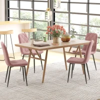 HOMCOM Dining Chairs Set of 4, Upholstered Dining Room Chairs with Steel Legs, Modern Kitchen Chair for Dining Room, Pink(m-7)