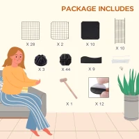 PawHut 40 Pcs Small Animal Cage Bunny Hutch Portable Metal Wire with Ramps for Kitten Rabbit, Black(m-6)