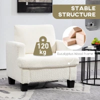 HOMCOM Modern Armchair, Upholstered Chenille Accent Chair with Wood Frame and Back Pillow for Living Room, Cream White(m-6)