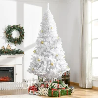 HOMCOM 7ft White Christmas Tree Artificial Christmas Tree with 1230 Branch Tips and Metal Stand(m-8)