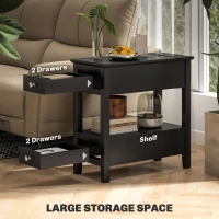 HOMCOM Narrow Side Table with Charging Station, USB Ports, Modern End Table with Storage Shelf, Drawers for Living Room, Black(m-5)