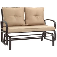 Outsunny 2-Person Outdoor Glider Chair, Patio Double Rocking Loveseat with Steel Frame and Cushions for Backyard, Garden and Porch, Khaki(m-2)