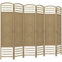 HOMCOM 6 Panel Folding Room Divider Portable Privacy Screen Wave Fiber Room Partition for Home Office Natural(m-1)