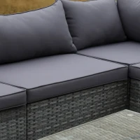 Outsunny Patio Furniture Set, 8 Pieces, Sectional Sofa, All Weather PE Rattan Conversation Set, Tempered Glass Table, 6 Seats, Ottoman Footstool, Cushions for Lawn, Backyard, Gray(m-9)