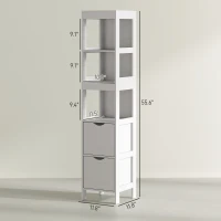 HOMCOM Narrow Bathroom Storage Cabinet, Bathroom Cabinet with 2 Drawers & 3 Open Shelves, Slim Bathroom Floor Cabinet, White(m-3)
