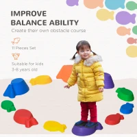 Outsunny 11pcs Balance Stepping Stones for Kids, Fish Style Non-slip Obstacle Course, Larger Size Stackable Balance Blocks Indoor Outdoor(m-4)