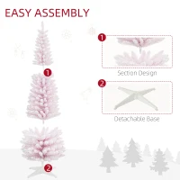 HOMCOM 6ft Flocked Christmas Tree, Pencil Artificial Christmas Tree with Realistic Branches, Pink(m-6)