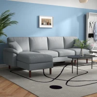 HOMCOM L Shape Sofa, Modern Sectional Couch with Reversible Chaise Lounge, Pillows and Wooden Legs for Living Room, Gray(m-2)