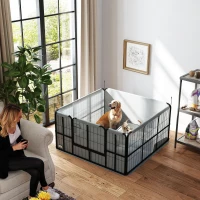 PawHut 4 Panel Dog Whelping Box with 600D Windproof Oxford Fabric Cloth, Washable Pee Pad, for M L Dogs, 48" x 48" x 23.6"(m-1)