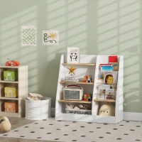 Qaba 4 Tier Kids Bookshelf and Toy Storage Organizer with Book Rack, for Living Room, Kids Room, Playroom, Bedroom, White(m-10)