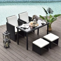Outsunny 5pc Rattan Wicker Dining Set Outdoor Sofa Table Ottoman Set Space Saving Patio Furniture with Cushion, Black(m-8)