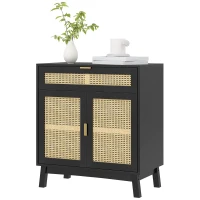 HOMCOM Boho Sideboard Storage Cabinet with Rattan Doors, Black(m-2)
