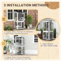 PawHut Wooden Catio with Waterproof Roof, Large Cat House with High-Up Resting Box, Indoor & Outdoor Cat Enclosure with Wheels, for 1-3 Cats, White(m-5)