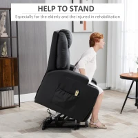 HOMCOM Power Lift Recliner Chair for Elderly, PU Leather Lift Chair with Footrest, Remote Control, Side Pockets and Cup Holders, Reclining Sofa for Living Room, Black(m-5)