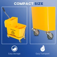 HOMCOM Compact Mop Bucket with Wringer, Mop Bucket on Wheels, 21 Quart, Separate Dirty and Clean Water, Yellow(m-4)