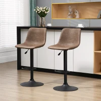HOMCOM Adjustable Counter Height Bar Stools Set of 2, 360° Swivel Kitchen Counter Stools Dining Chairs with Backs, Vintage Leather, Brown(m-1)