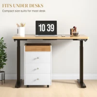 HOMCOM 3 Drawer File Cabinet on Wheels Mobile Home Office Storage Cabinet with Top Tray Under Desk Printer Stand, White(m-6)