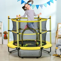 Qaba 4.6' Trampoline for Kids with Safety Enclosure & Ball Pit, Yellow(m-10)