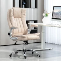 HOMCOM Microfiber Executive Office Chair, Desk Chair with Padded Flip-up Arms, Adjustable Height and Tilt Function, White(m-10)