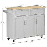 HOMCOM Mobile Kitchen Island with Storage, Kitchen Cart with Wood Top, Storage Drawers, 3-door Cabinets, Adjustable Shelves and Towel Rack, Gray(m-3)