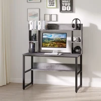 HOMCOM Office Computer Desk Writing Table Workstation with Storage Shelves, Decorative Hutches, & Strong Build, Grey(m-2)
